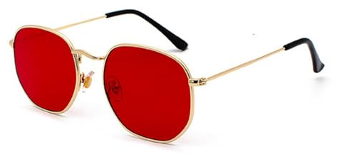 ASYHV Mode Polygonale Sonnenbrille für Damen Herren | UV400 Schutz, Leichtes Metalltemple