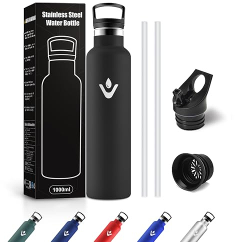 Borraccia Acciaio Inox 1L, Termos con Cannuccia, a prova di perdite, Riutilizzabile, senza BPA, Bottiglia per Uffici, Viaggio, Ciclismo