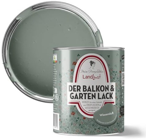 MissPompadour Balkon & Garten Außenlack Wiesenduft Grün 1 L | Wasserbasiert, seidenmatt, Holzlack mit UV Schutz, für Holz, Metall, Hart PVC, Fliesen und steinartige Untergründe