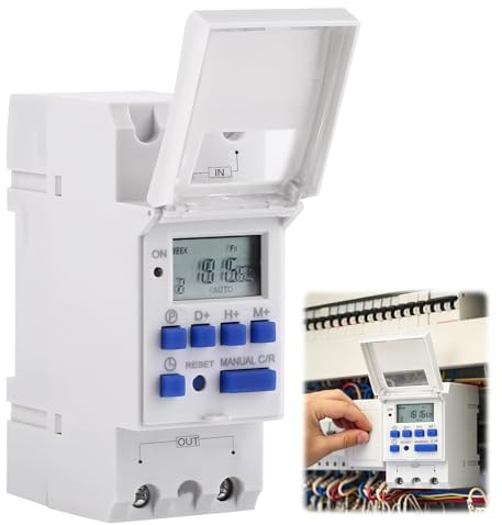 Emporizador Digital Programable Enchufe Relé Interruptor Horario 220V 15A para Termo Eléctrico y Carril DIN, Minutero Escalera con Pantalla LCD