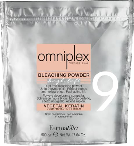 Farmavita Omniplex blekningspulver High Lift – blonderingspulver upp till 9 steg, dammfritt, anti-gulnyans, KV Tech keratinskydd, 500 g