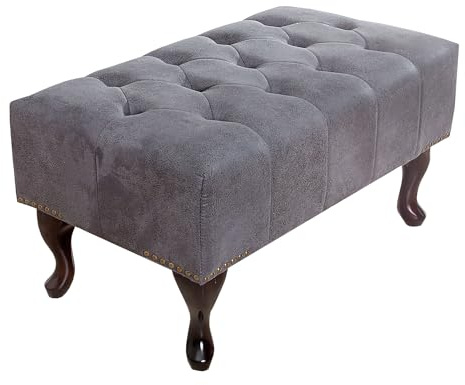 invicta INTERIOR Chesterfield Fußhocker 80cm - grau - Microfaser | Knopfheftung, als Beistelltisch nutzbar, hochwertige Verarbeitung, langlebig, passend zum Sessel, Nosagfederung