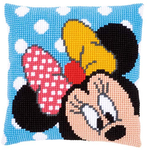 Vervaco WD Kreuzstichkissen Minnie Kreuzstickpackung vorgedruckt, Stramin, weiß, 40 x 40 x 0,3 cm, 40 x 40 x 0,30 cm