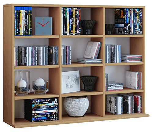 VCM Standregal 102x23x82 cm 12 Fächer Holzwerkstoff für CDs DVDs | Aufbewahrung für CDs, DVDs und Bücher - Wohnzimmer, Büro oder Flur - für Sammler und Musikliebhaber - offenes Fachregal