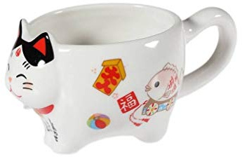 Taza japonesa - Decoración con gato Maneki Neko - Diseño original - Amuleto japonés de la suerte - Cultura japonesa - Decoración japonesa - Idea de regalo de Japón y Asia