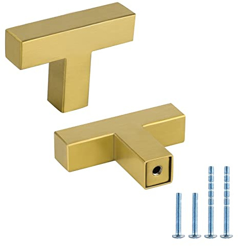 LONTAN 6 Stück Schrankknöpfe Gold Möbelknöpfe Knöpfe Schrank Messing Gebürstet Hohle Griffe für Küchenschränke