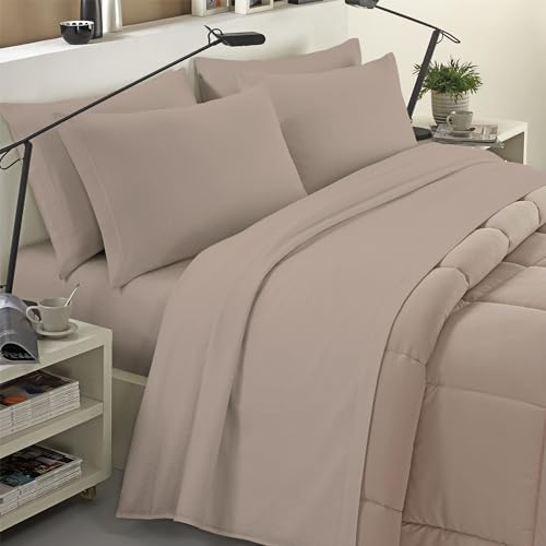 Banzaii Completo Lenzuola Invernale Felpate in Flanella Anti-Pilling 100% Cotone, adatto anche ai materassi più alti, 3 pezzi, Singolo Beige