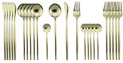 JASHII 24-teiliges Besteck-Set aus 304 Edelstahl, für 6 Personen, Champagner-Silberbesteck, Hochglanz-Finish, ideal für Zuhause, Hochzeit, Festival, Party, spülmaschinenfest (Champagner Gold)