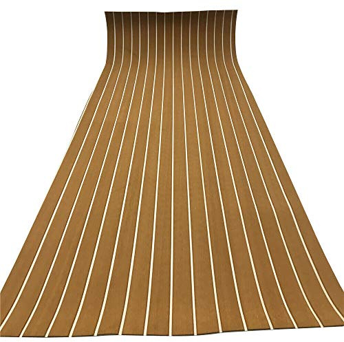 Rutschsichere Bodenbelag EVA Schaum Fußboden Teakholz-Deck Matte Teppich Selbstklebend für Yacht Boot 6mm Braun mit weißen Linien