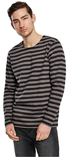 Urban Classics Regular Stripe Longlseeve Uomo Maglia Maniche Lunghe Grigio/Nero M 100% Cotone Regular