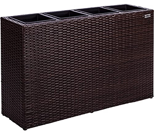STILISTA Blumentopf aus Polyrattan-geflecht 95 x 60 x 26 cm mit 4 herausnehmbaren Innentöpfen, 4 Farben, Farbauswahl: Braun