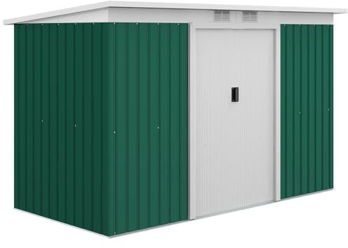 Outsunny 9ft x 4ft Metal Garden Shed, Outdoor Tool House with Foundation Kit, Ventilations and Double Doors, Deep Green