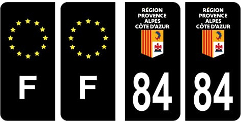 HADEXIA Set of 4 Self-Adhesive Number Plate Registration Stickers for Car Region 84 Vaucluse Logo Provence-Alpes-Côte d'Azur Black Colour & F France Europe