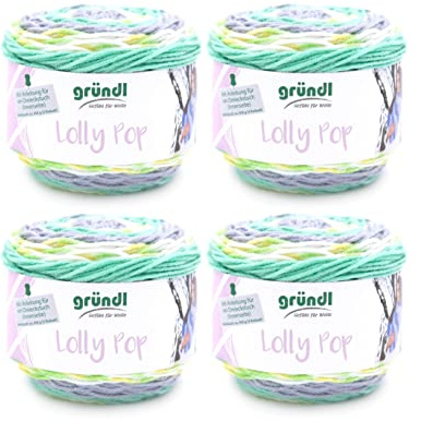 Gründl Wolle Lolly Pop 4 Knäuel 150 g, zitrone-zinn | dicke Wolle zum Häkeln und Stricken mit Farbverlauf - 100 % Polyacryl - 150 g / 240 m - Nadelstärke 5 - 6