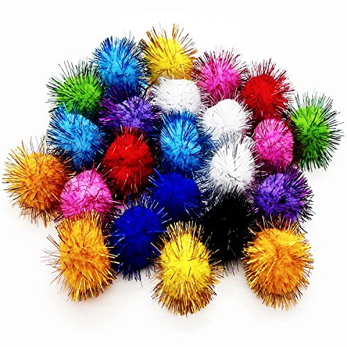 MYYZMY 24 Pcs Cat Ball Toys, 1.8 Inch Sparkle Ball, Tinsel Glitter Pom Pom Cat's Favorite Toys, Random Color