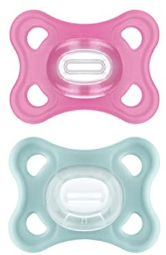 MAM Comfort Succhietto 3-12 mesi (Set da 2), Ciuccio MAM 3-12 mesi in 100% silicone con design unico, Kit da 2 accessori neonato morbidi e leggeri con porta ciuccio sterilizzatore, Rosa/Neutro