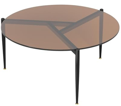 Artloge Couchtisch Rund Glas Wohnzimmertisch: Gold Nordischer Minimalistischer Glas Sofatisch - Moderner Beistelltisch für Zuhause, Wohnzimmer, Terrasse, Garten - 80 × 80 × 40 cm