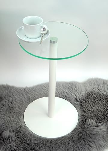 freeroom24 Designer Beistelltisch Glas Weiß Matt 30x30x30cm - Wohnzimmertisch - Stabiler Couchtisch - praktischer Coffee Table rund - Kleiner Kaffeetisch - Glastisch - Sofatisch - Made in Germany
