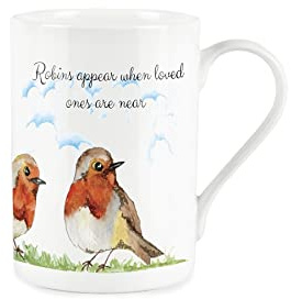 Purely Home Birds Mug 'Robins Appear When Love Ones are Near' - Bone China Style White - Sympathies/Loss Mug Coffee/Tea Present Gift