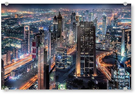 artboxONE Acrylglasbild 60x40 cm Städte Lichter von Dubai Bild hinter Acrylglas - Bild orange bildende Kunst Dubai
