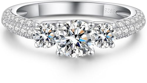 Silber 925 Breit Diamant Ring mit Zirkonia Stein - Damen Ring Größe 54 - Weißgold Ehering für Damen Hochzeitsring Verlobungsring