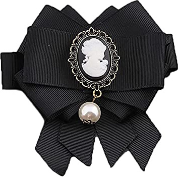 Spilla pre-legata con fiocco grande, stile vittoriano, con cammeo e perle finte, con clip, collare, gioielli, accessori alla moda per regali da donna, Nastro, Perla