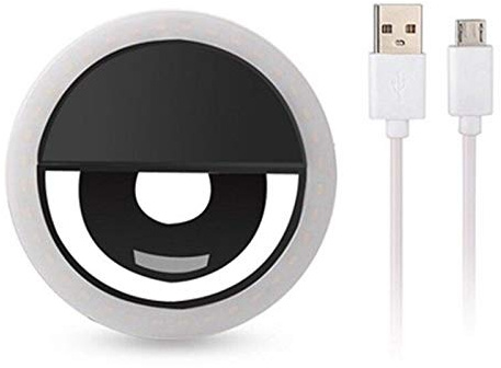 Dormstop Rechargeable Self LED Ring Light Flash Beauty Mini Fill Light Night Clip for Smartphone Mobile Phone Lens Black