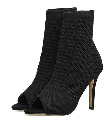 Gikleihwy Women's Knit Sock Ankle Boots Fashion Elastic Open Toe Slip On Stiletto High Heels Ladies Comfy Pointed Toe Stretch Lightweight Sandals(6 UK)