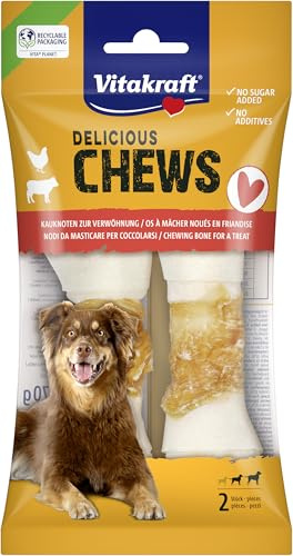 Vitakraft Chews, Hundesnack, Kauknoten zur Belohnung, aus getrockneter Rinderhaut, umwickelt mit magerem Hühnchenfleisch, fettarm, für mittelgroße Hunde (1x 2 Stück)