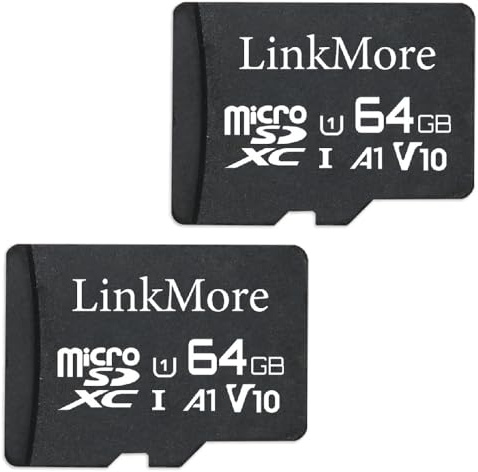 LinkMore - Tarjeta de 64 GB (2 Tarjetas) Micro SDHC V11, Compatible con A1, UHS-I, U1, V10, Clase 10, Velocidad de Lectura de hasta 95 MB/s, Adaptador SD Incluido