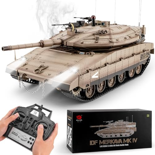 BESTYMXY RC Tank HengLong IDF MERKAVA MKIV, 1:16 Merkava Main Battle Tank MK4 Model, 2.4ghz Remote Control Vehicles Tanks with Sound & Light for Ages 14+