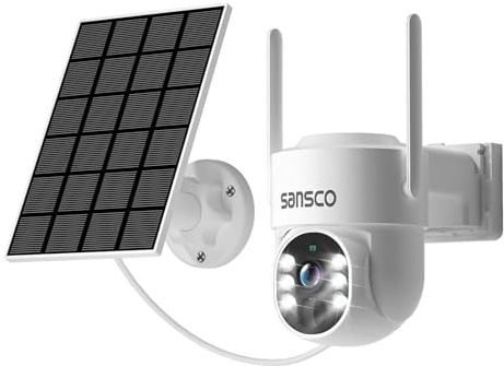 SANSCO 10CH Solar Powered Wireless Security Camera System Outdoor,4MP Solar Security Camera with PIR Detection,Sound&Light Alarm,60 Days Local Storage,Supports ALEXA Devices (BA25)