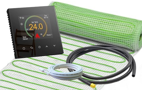 ew direkt elektrische Fußbodenheizung UltraPro 160 für Fliesen, Naturstein mit Thermostat RT-70 WLAN Tuya/Smart Life (16 m² - 0,5 x 32 m)