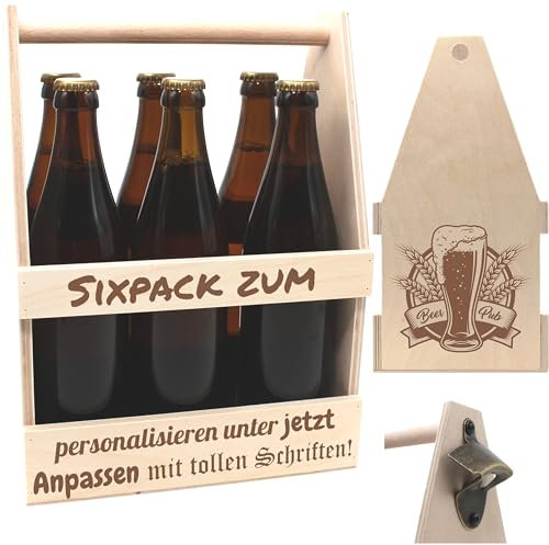 die-veredler BEER PUB-Bierträger personalisiert Sixpack Flaschenträger Bierträger aus Holz mit Gravur Männerhandtasche mit Namen Geburtstagsgeschenk Biergeschenk Humor Geschenk für Freunde