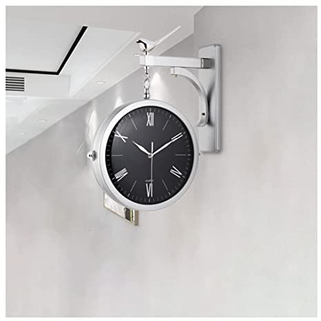 LUOYAOB Retro Bahnhofsuhr Retro doppelseitige Wanduhr, europäischer nordischer Vogel Licht Luxus Wanduhr, einfache Dekoration Wanduhr for Wohnzimmer Home zweiseitige Wandhängeuhr (Color : Zwart)