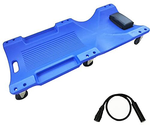 Garage roulant en plastique, chariot d'atelier -, chariot de mécanicien de 40 pouces avec appui-tête rembourré, plateaux à outils doubles et 6 roulettes, roues de chariot pour atelier de réparation a