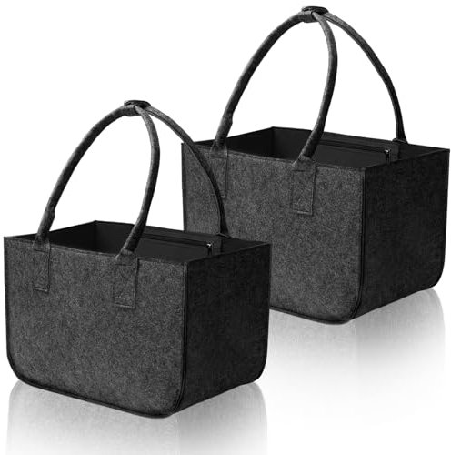 Raxfekro 2 Stück Filztasche Einkaufstasche, 30L Filz Einkaufstasche Groß Faltbar, Filz Shopping Bag, Große Multifunktionale Filztasche für Einkaufen, Ausgehen, Aufbewahrung 40x27x27cm, Dunkelgrau