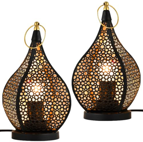 2er Set Orientalische Tischlampe Bamako aus Metall in Schwarz 27 cm