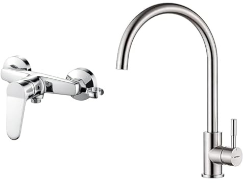 Ibergrif M12059-1, Mitigeur monocommande Douche, Robinet Douche Universel Filetage G1/2 & GRIFEMA G4008, Robinet de Cuisine ColdStart, Mitigeur Chaud et Froid à Poignée Unique