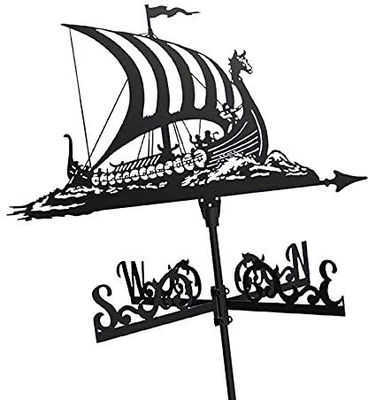 ANSAIR Girouette en métal de cuirassé Viking, girouette de Bateau de Pirate Vintage, indicateur de Direction du Vent for la décoration extérieure du Jardin, du Toit et du Paddock(Style 3)