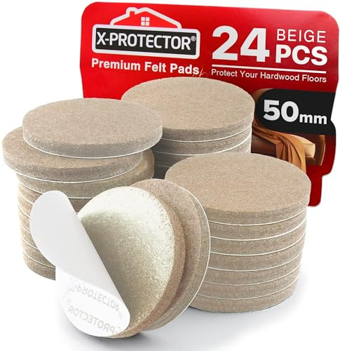 Felt Furniture Pads X-PROTECTOR - 24 PCS 50mm - Premium Felt Pads Floor Protector - Chair Felts Pads for Furniture Feet Wood Floors - Furniture Pads for Hardwood Floors - Protect Your Hard Floors!