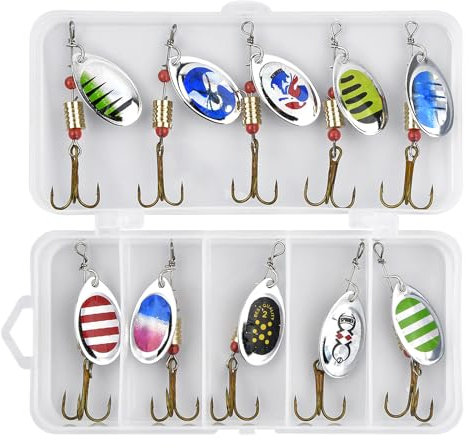 Dokeno 10 pcs Angelköder,Forellen Spoon Set Forellenköder,Forellenköder Spinner Blinker Set mit Aufbewahrungsbox Pailletten Kunstköder Spinner Angelköder für Hecht Zander Barsch Forelle Zander