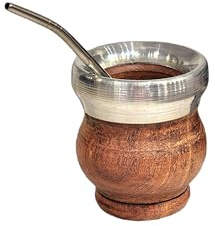 Tasse mate en bois de caroube naturel et acier inoxydable, mat argentin avec ampoule, citrouille de Yerba Mate, Gourd mate cup