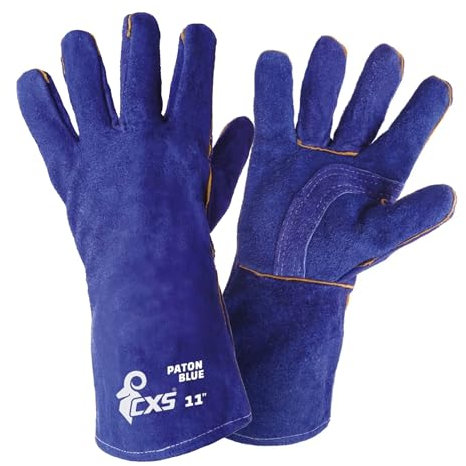 CXS PATON BLUE gants en cuir renforcé idéal pour les barbecues, les cheminées, la soudure, le travail du métal, le jardinage, protègent les mains de la chaleur, solides, confortables, taille 11