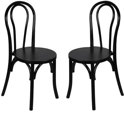 Flash Furniture Betsy Commercial Solid Wood Dining Chair, Thonet Style, Stackable Design, Mortise and Tenon, 350 lbs. Static Weight Capacity, Set of 2, Black