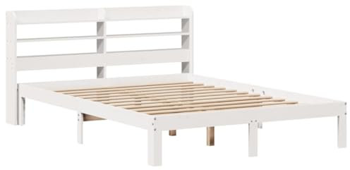 vidaXL Massivholzbett, Holzbett Bett mit Kopfteil, Bettgestell Bettrahmen mit Lattenrost, Doppelbett für Schlafzimmer, Weiß 120x190cm Kiefer