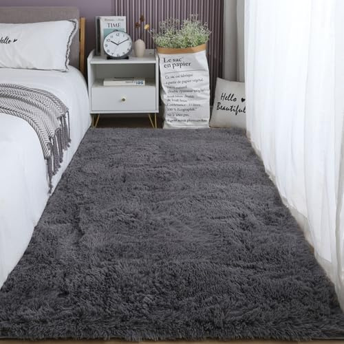 XUEDNGM Shaggy Hochflor Teppich 120 x 260 cm Grau - Anti-Rutsch, Flauschig, Weich, Waschbar, Langflor Teppich für Wohnzimmer, Schlafzimmer