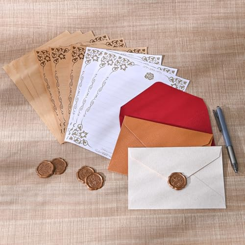 BAYTORY 27Pcs Stationery Paper and Envelopes Set, A6 Vintage Envelopes, Love Letter Papers Letter Writing Kit, Letter Writing Stationery for Invitation (Multicolor & Letter Papers) | Multicolor Love Papers Letter Writing Kit, Letter Writing Stationery for Invitation