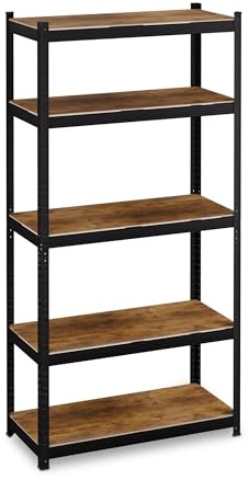 Relaxdays Scaffale Carichi Pesanti, 180x90x40 cm, 5 Ripiani Alta Portata 500 kg, Garage e Cantina, Acciaio, Nero Marrone