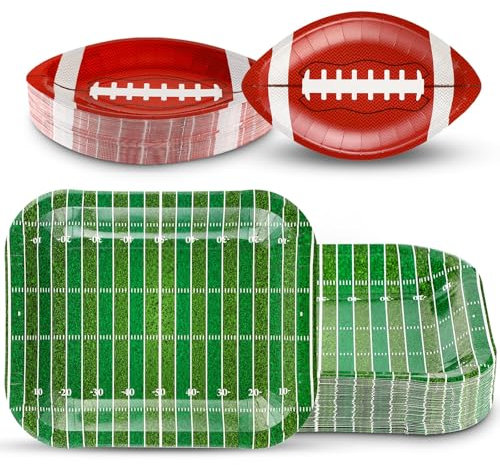 Tanlade 100 Pcs Football Plates Sport Paper Plates Football Party Decorations Supplies Disposable Plates Snack Nacho Platter Serving Trays for Football Game Day Sports Event Tailgate Party, 2 Styles